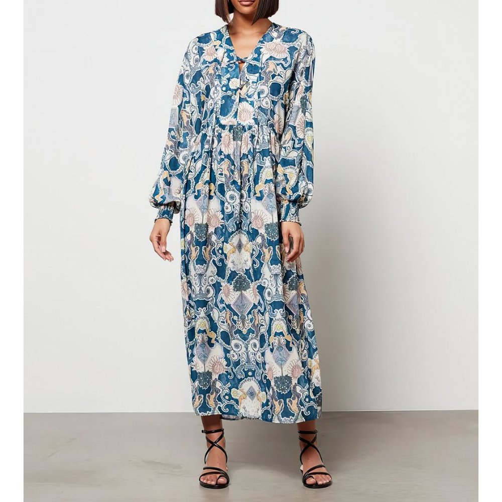 See By Chloé Women's Lovers Print Long Sleeve Midi Floral Dress Blue